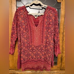 Lucky Brand Red Floral Tunic Top Size 2X